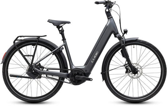 CUBE Supreme Hybrid Deluxe SLT 600 E-Bike in slabgrey'n'chrome, Tiefeinsteiger mit Gepäckträger
